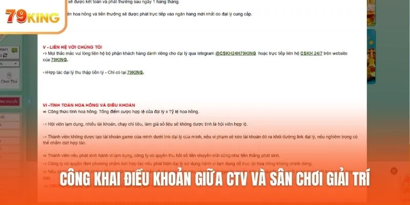 Công khai điều khoản giữa CTV và sân chơi giải trí